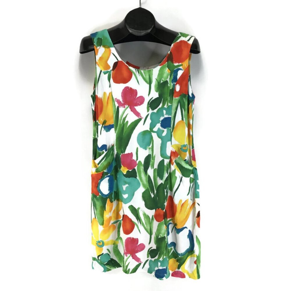 Vintage Jams World Panic Floral Print Sleeveless Dress Size 9/M Rayon Pockets